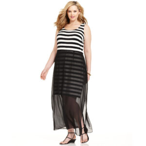 Vince Camuto Striped Chiffon Overlay Plus Size Maxi Dress